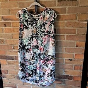 Beach Lunch Lounge Multicolor Leaf Print Mini Beach Dress/Cover-up, Size L